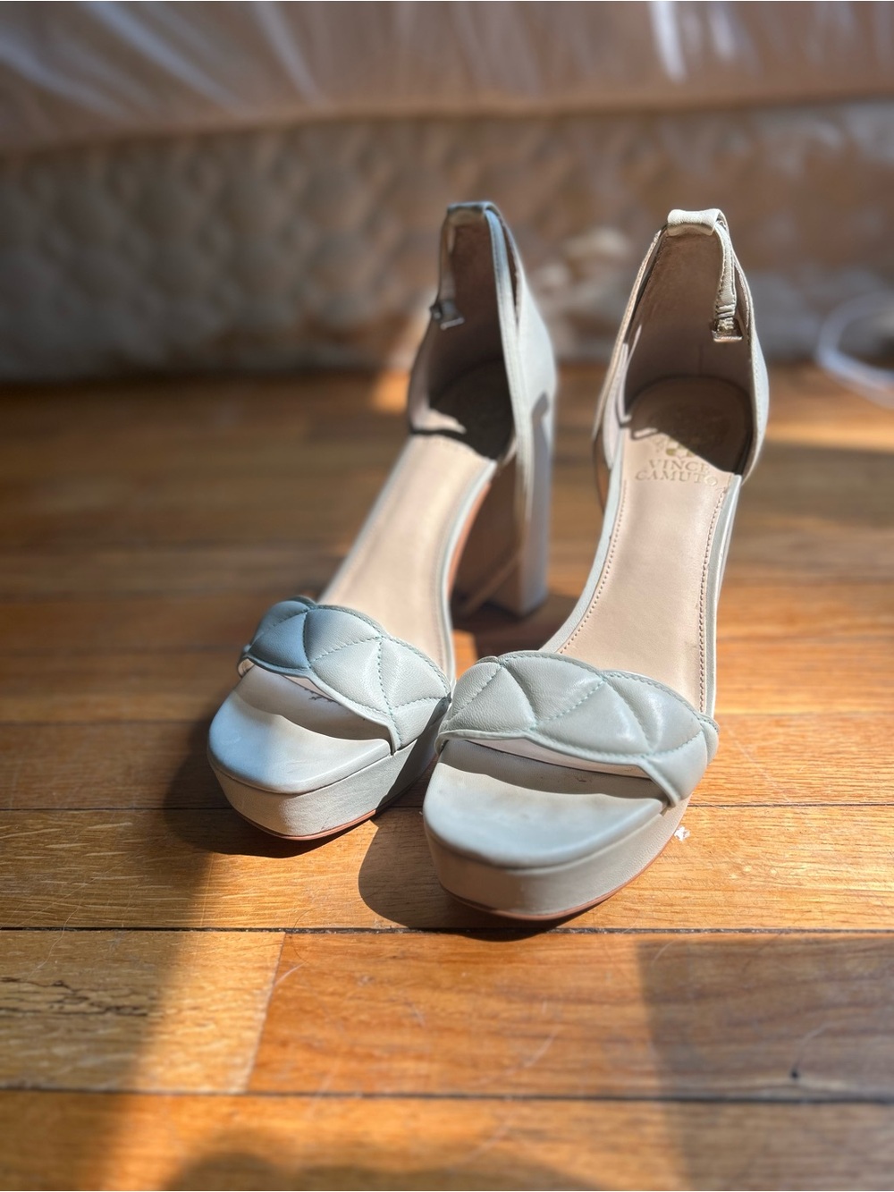 Vince Camuto Quilted Platform Ankle-Strap Heels - Very Light Green